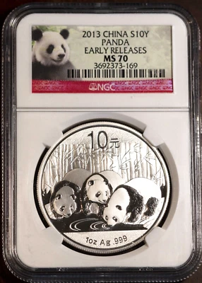 2013 S10Y Silver Chinese Panda MS 70 Early Release NGC # 3692373-169 + Bonus - Image 1 of 2