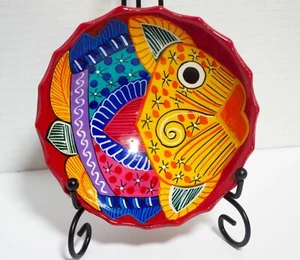 Tazón de 5" Diseño de Pez Cerámica de Arcilla Mexicana Arte Popular Firmado Pintado a Mano Bernardo - Imagen 1 de 5