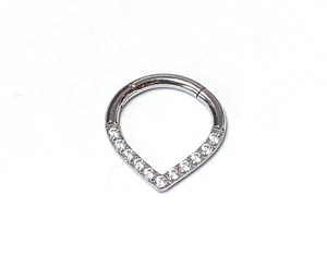 1pc Titanium CZ Gem Paved Chevron Line Hinged Segment Ring Helix Septum Clicker - Picture 1 of 10