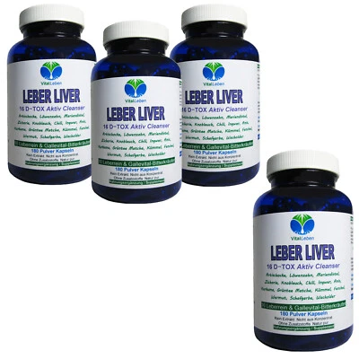 VITALLEBEN Leber Liver 16 Reinigungskräuter 720 Pulver Kapseln OHNE Zusatzstoffe. 26555-720