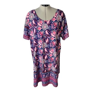 Shein Damen Etuikleid rosa lila Blumendruck Kurzarm Boho Gr. 3XL - Bild 1 von 11