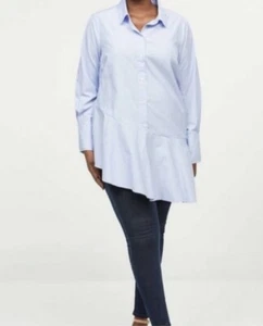 Lane Bryant blau/weiß gestreifte asymmetrische Button Down Tunika Gr. 26/28 - Bild 1 von 6