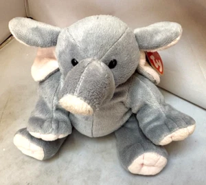 Ty Pluffies WINKS 9 In Gray Elephant Bead Eyes RETIRED Vintage 2007 Mint Tags - Picture 1 of 9