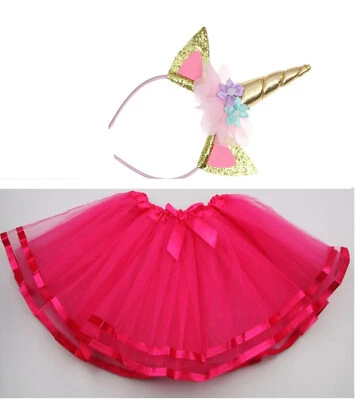 Niñas Unicornio Fiesta Tul Tutu Falda Rosa Diadema Cumpleaños Princess Carnaval - Imagen 1 de 4