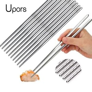 Reusable Chopsticks Set 304 Stainless Steel Non-Slip Food Sticks Dishwasher Safe