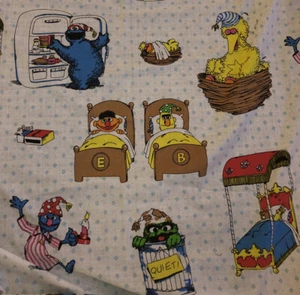 Sesame Street Bedtime Twin Flat Sheet Big Bird Bert Ernie Cookie Monster Muppets - Picture 1 of 10