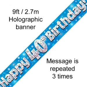 Blue Silver Holographic 40th Birthday Celebration Backdrop Bunting Banner 2.7m - Picture 1 of 1