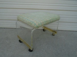 Lucite Vanity Stool Desk Seat Acrylic Art Deco Gold Hollywood Regency Waterfall - Picture 1 of 9