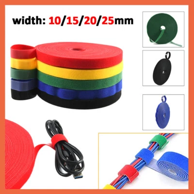 Reusable Ties Double Sided Hook & Loop Strapping Tape Cable Ties 10/15/20/25mm - Image 1 of 4