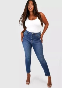 Womens Jeans Plus Size 24 Basic Stretch Skinny Denim Jeans Mid Blue Boohoo BNWT - Picture 1 of 11