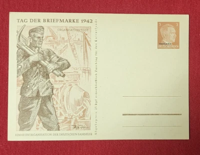 ORG TODT SEGUNDA GUERRA MUNDIAL SEGUNDA GUERRA MUNDIAL Alemania nazi Tercer Reich postal 1942 Hitler sello sobreimpresión Foto 1 de 3