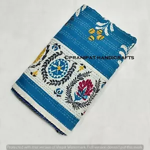 Queen Blumen Druck Blau Sommer Kantha Decke Baumwolle Heim Schlafraum D ? Adr - Bild 1 von 7