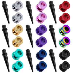 Set 1 Dehnstab + 2 Flesh Tunnel Edelstahl Dehnungsset Tunnelset Piercing Plug - Picture 1 of 9