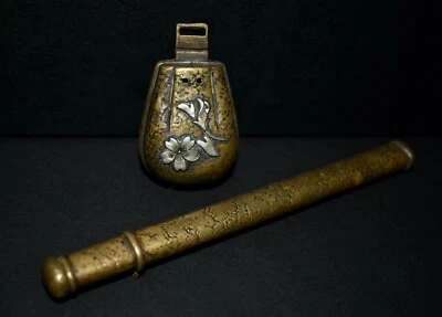 Estojo de caneta japonês antigo de latão com blotter de tinta correspondente - Imagem 1 de 4