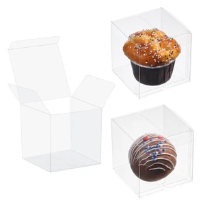 100 Pack 3x3x3 Inch Clear Plastic Bakery Boxes for Hot Chocolate Bombs, Small... - Photo 1/8