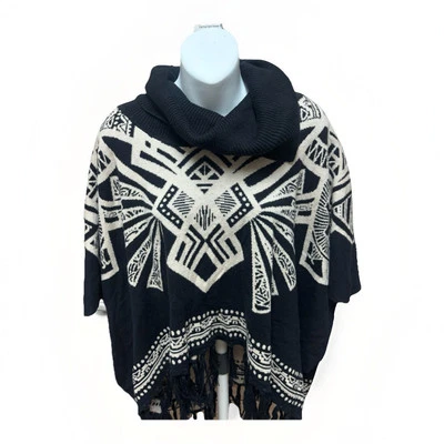 Poncho Flying Tomato Mujer Talla M/L Negro Boho Weater Pullover Foto 1 de 4