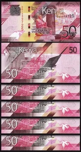 Kenya 50 Shillings 2024, UNC, 5 Pcs LOT, Consecutive, P-52 NEW - Picture 1 of 4