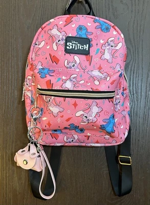NWT Disney By BIOWORLD Stitch & Angel Small Pink Backpack W Free Mini Bag Hanger - Image 1 of 4