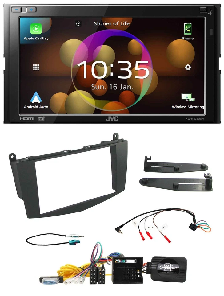 JVC DAB Lenkrad 2DIN Bluetooth USB Autoradio für Mercedes C-Klasse 07-11 W204 oh - Bild 1 von 4