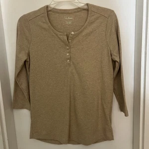 Damen LL Bean Beige 3/4 Arm Henley Top 100% Baumwolle Größe XS - Bild 1 von 4