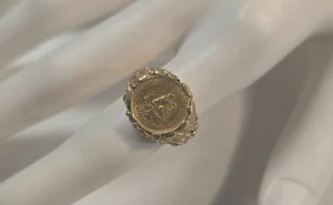 1945 Dos Pesos Framed 14K Yellow Gold Ring 8.9 grams Size 6 - Picture 1 of 4