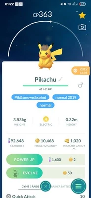 Pokémon Pikachu ( Detective Hat ) ( Caught In 2019 ) GO - Image 1 of 2