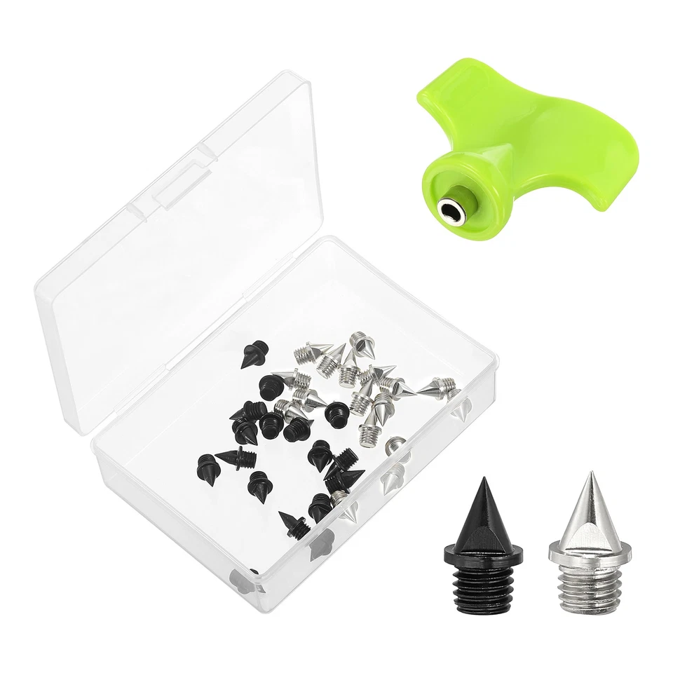 32Pcs 1/4" Carbon Steel Track Spikes Replacement Spikes w Wrench, Black Silver - Image 1 of 4