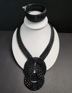 Phosphorus Brand Black Bead Knot Necklace & Black Beaded Bar Bracelet NWT (LP) - Picture 1 of 5