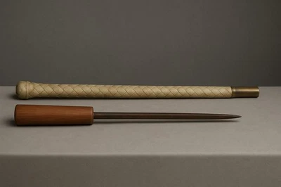 Vintage Leather-Wrapped Handle Tool & Wooden Handle Spike – Primitive Hand Tools - Image 1 of 4