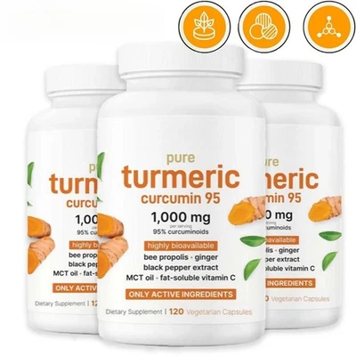 Pure Turmeric Curcumin 95% Capsules w/ Black Pepper MCT Oil Antioxidant Support