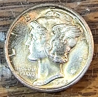 1945-S Mercury Dime Super Original Gold Toned Gem BU Full Bands CHRC - Image 1 of 2