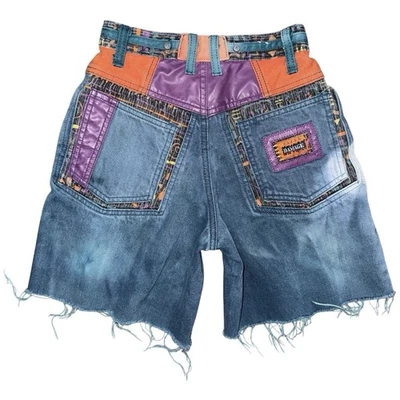 Pantalones Cortos de Denim De Colección Años 80 90 Daños Mayores Patchwork Talla 22 Raro Y2K Hip Hop Ropa de Calle Foto 1 de 4