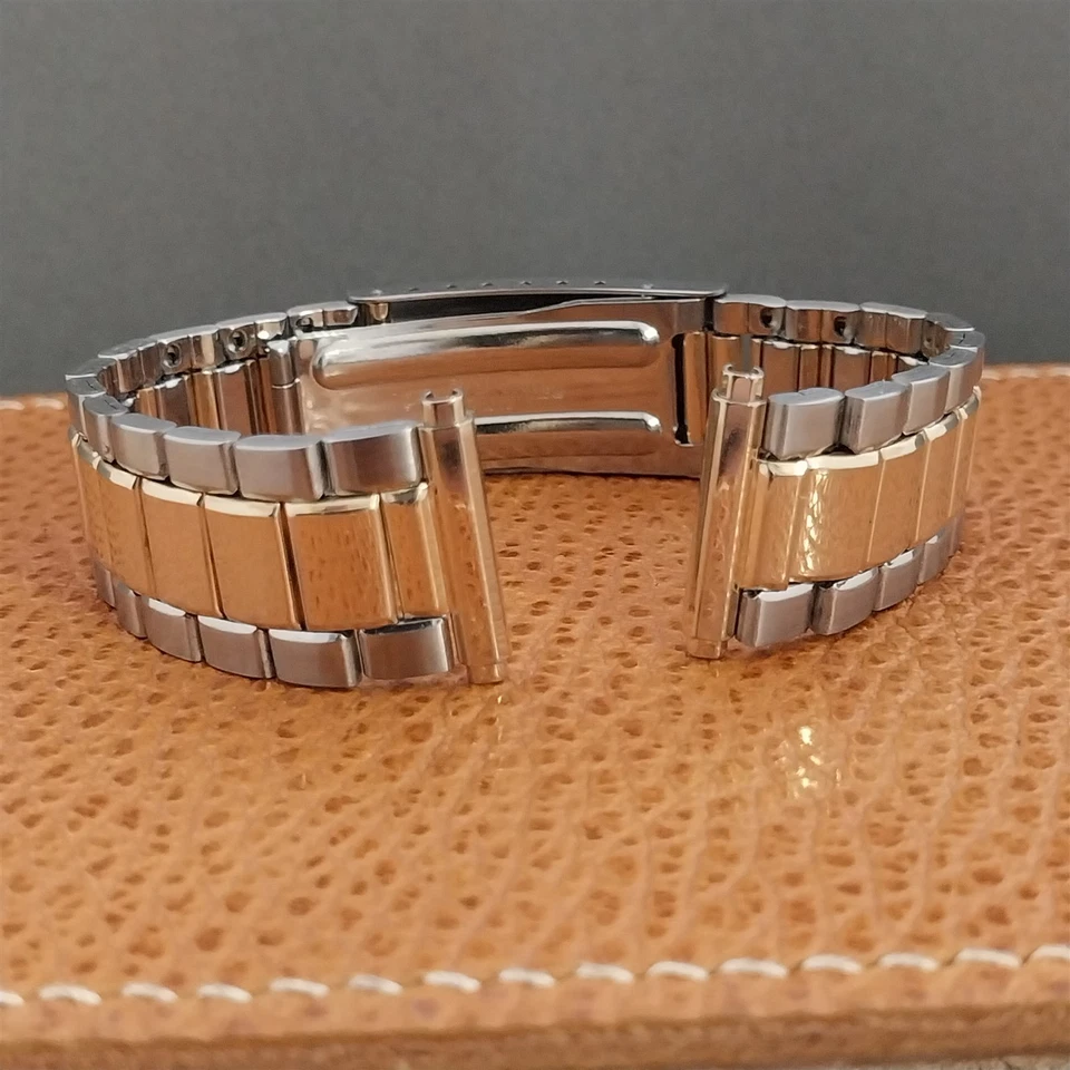 20mm 19mm 18mm Bulova Stainless Steel & RGP Unused 1970s Vintage Watch Band - Image 1 of 4