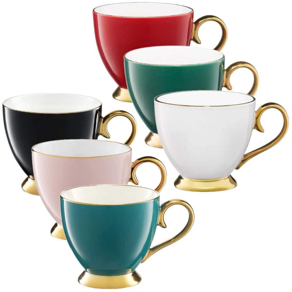 Keramik Kaffeebecher 400ml – Klassische Porzellantasse Mit Henkel Für Heiß- Und Kaltgetränke, Spülmaschinengeeignet (Streifen-Design)