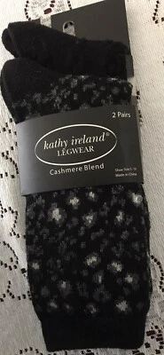 Women Kathy Ireland  Crew Socks Wool/Cashmere Blend Sz 5-10 - 2 Pairs Black New - Image 1 of 4