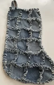Christmas Stocking 17” Blue Jean Denim Nine Patches - Picture 1 of 7