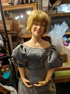 Vintage 20" Doll Princess Diana Blue evening dress Pearls earrings w/stand - Picture 1 of 11