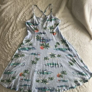 Old Navy Girl’s Size XL Sundress Fit & Flare Cross Adjustable Straps Palm Trees - Picture 1 of 12
