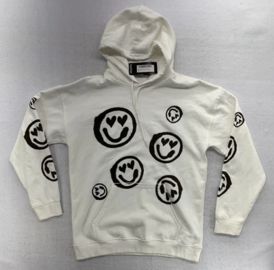 BooHoo Sudadera con Capucha Pequeña Emoji Graffiti Goteo Corazón Cara Gran Tamaño Marfil Nueva con Etiquetas Foto 1 de 4