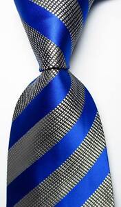 New Classic Striped Blue White  Black JACQUARD WOVEN 100% Silk Men's Tie Necktie