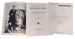 SIGNED LETTER, ADVANCE COPY, BIBLIOGRAPHY OF THE BLACK SUN PRESS, GEORGE MINKOFF - Picture 1 of 9