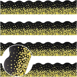 80 Feet Gold Confetti Scalloped Bulletin Board Borders Black,gold  - Picture 1 of 7
