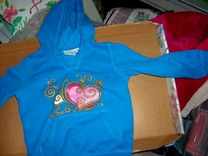 PLACE Turquoise Blue Glittered Love and Hearts  l/s Hoodie - SIZE XS - Picture 1 of 2