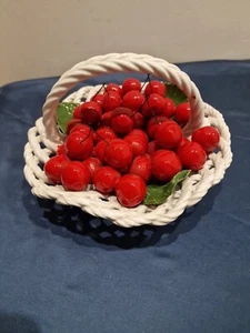 🍒 Cesto In Ceramica Con Ciliegie 🍒 Centrotavola Made In Italy🍒  - Imagen 1 de 12