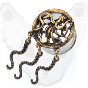 Dangle Pendant Octopus Kraken Tantacles Cute Gauge Earring Plug Saddle Mermaid - Picture 1 of 3