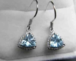 Naturale Topazio Blu Orecchini,925 Sterling Argento Orecchino,Matrimonio - Foto 1 di 4