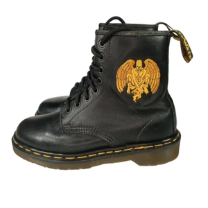 Dr Martens Embroidered Gold Gargoyle Black Boots Size US 6/UK 5 Made in England - Picture 1 of 11