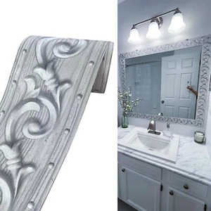 Pvc Self Adhesive Silver 3d Flowers Waterproof Wall Border Decor Removable Kitch - Picture 1 of 6