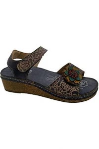 L'Artiste by Spring Step Leather Wedge Sandals Cuteness Navy - Picture 1 of 3
