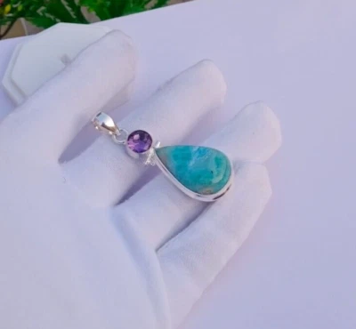 Colgante Larimar Natural, Colgante Chapado en Plata | Joyería Colgante Amatista Foto 1 de 4